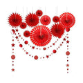 Decor365 Red Party Decorations Chinese New Year Tissue Pompom Paper Fan Hanging Decor Birthday Party Garland Glitter Circle Dots Garland Steamer Banner Backdrop for Girls Wedding Valentines Day