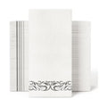 JOLLY CHEF 100 Disposable Hand Towels, Soft and Absorbent Linen Feel Dinner Napkin, Elegant Decorative Paper Guest Towels for Kitchen, Bathroom, Weddings, Parties, Silver and White