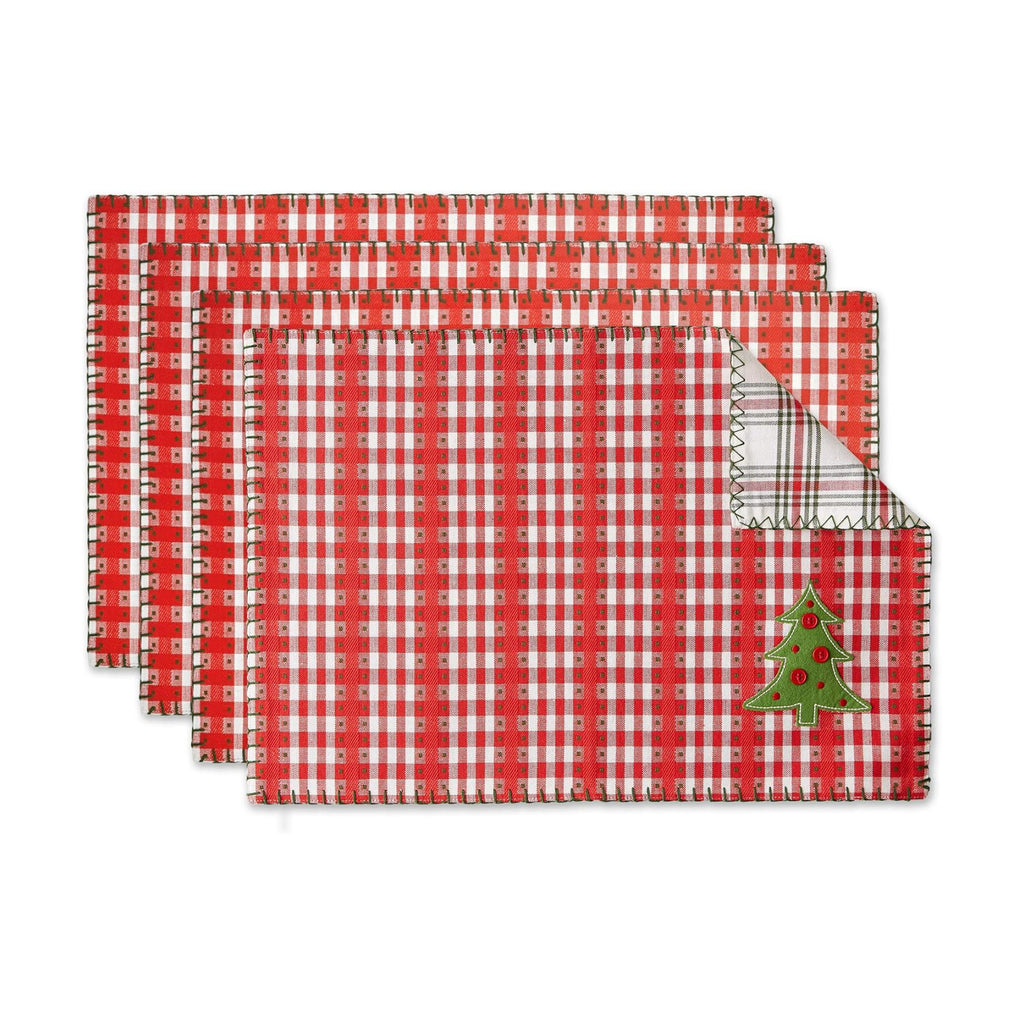 DII Jolly Christmas Tree Collection Holiday Table & Kitchen Décor, Reversible Placemat Set, 13x19, Christmas Red, 4 Piece