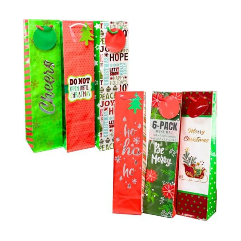 Iconikal 6-Pack Christmas Wine Bottle Gift Bags Heavy-Duty