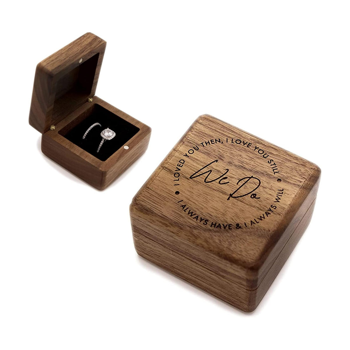 MUUJEE We Do Double Ring Box - Engraved Wooden Ring Case Box for Wedding Ceremony Engagement Proposal, Ring Bearer Gift Ideas (We Do)