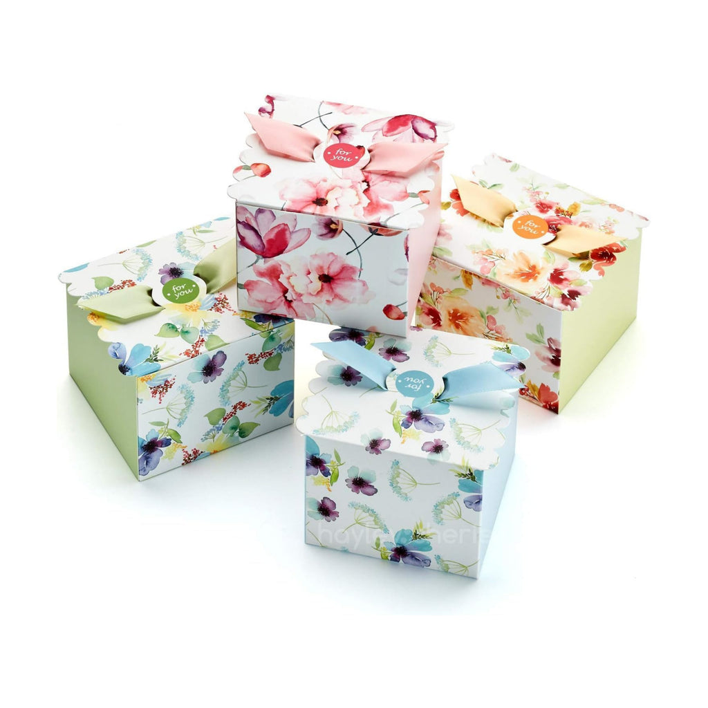 Small Floral Gift Boxes with Ribbons (20 Pack) Decorative Mini Treat Boxes