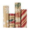 RUSPEPA Wrapping Paper, Kraft Paper - Snowflakes, Car and Christmas Tree, Stripes and Merry Christmas - 4 Rolls - 30 inches x 10 feet per Roll