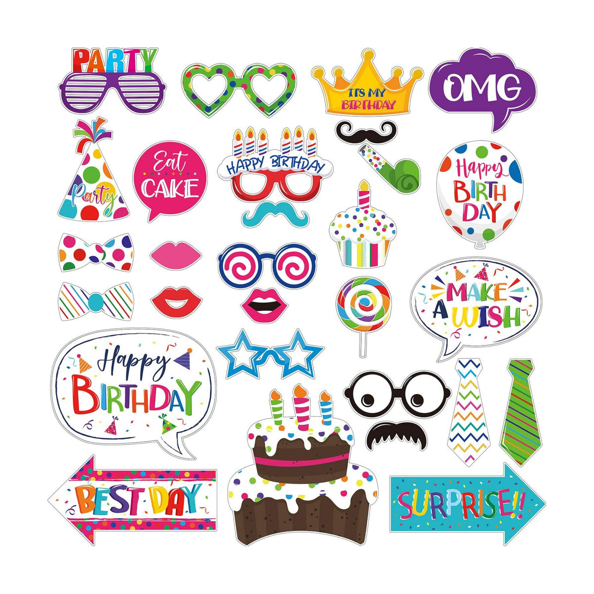 Frienda 29 Pcs Birthday Photo Booth Props for Kids, Colorful Party