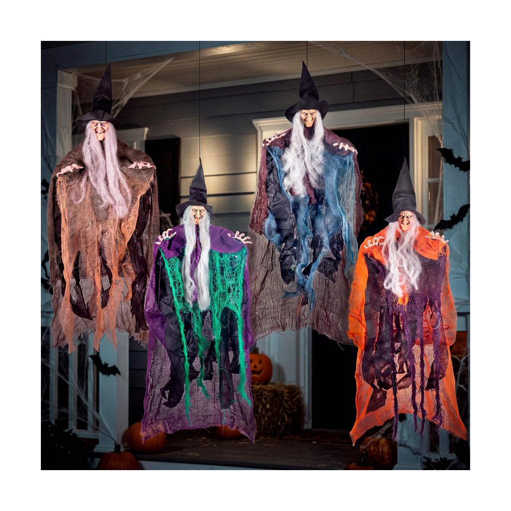 JOYIN 4 Pcs 19.6” Hanging Witch Halloween Decorations Outdoor Indoor Flying Haunted House Scary Decor for Lawn Garden Yard