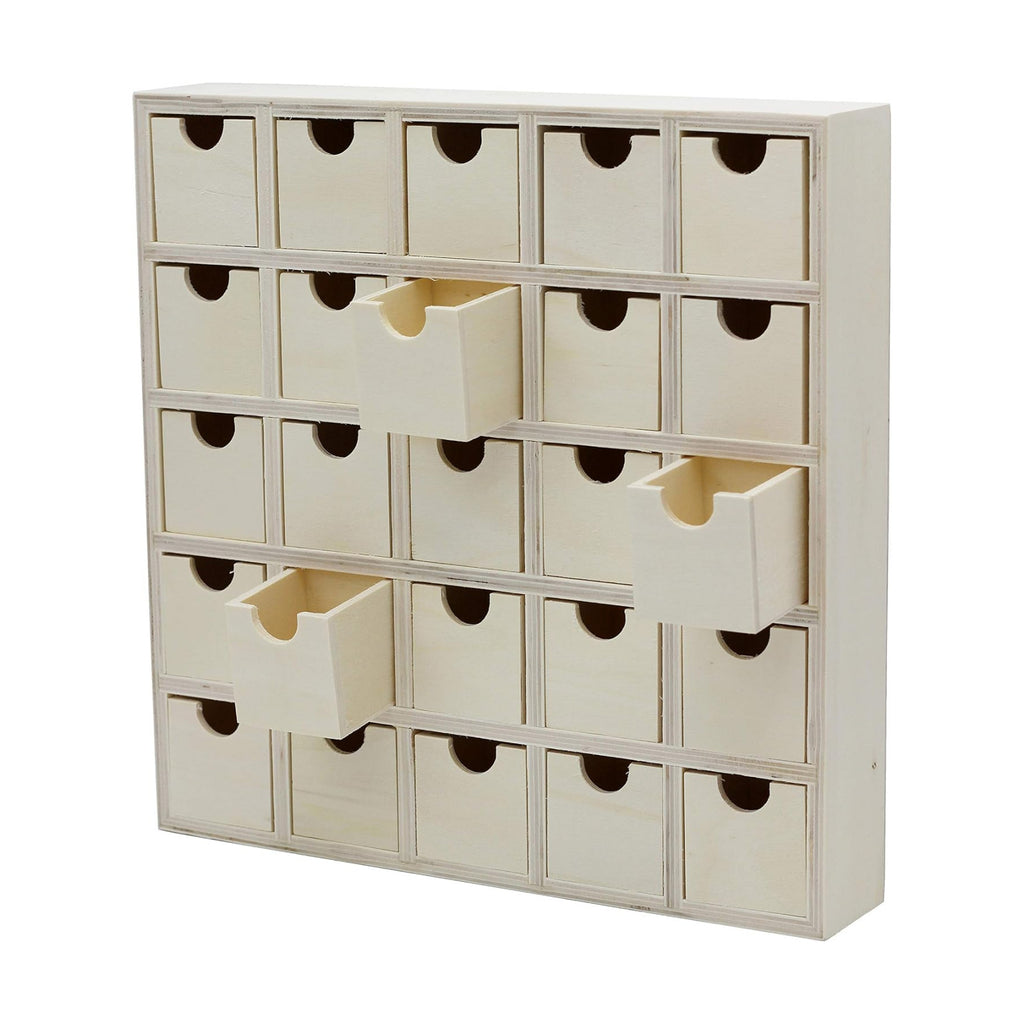 Creative Hobbies 25 Drawer Wooden Advent Calendar, DIY Unfinished Storage Box, Ready to Decorate, Pre Assembled, Storage Organizer