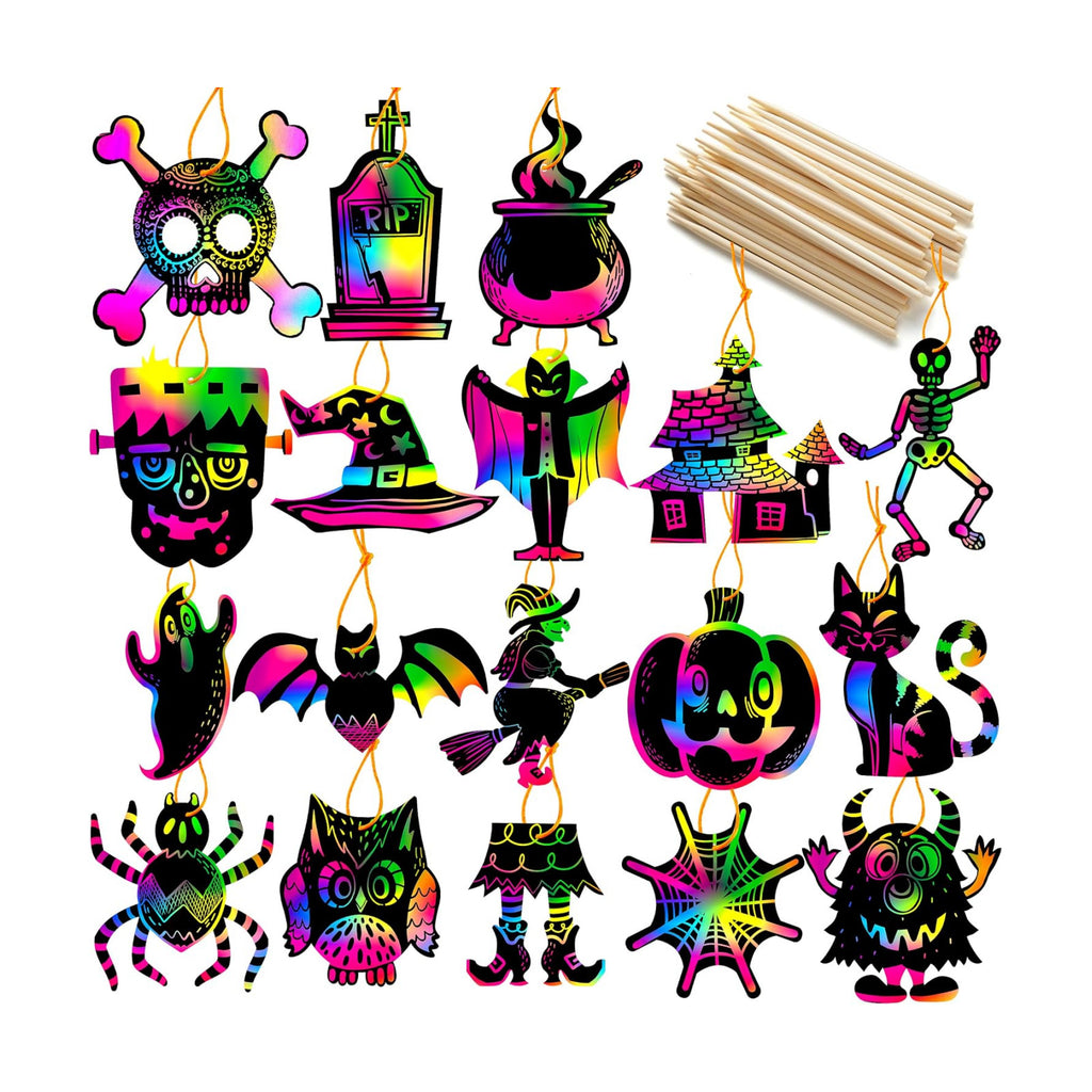 JOYIN 72 Pcs Halloween Rainbow Scratch Art Crafts for Kid, Halloween Party Favors, Scratch Off Paper with 18 Designs for Party Supplies, Classroom Activities Game Goodies Gifts