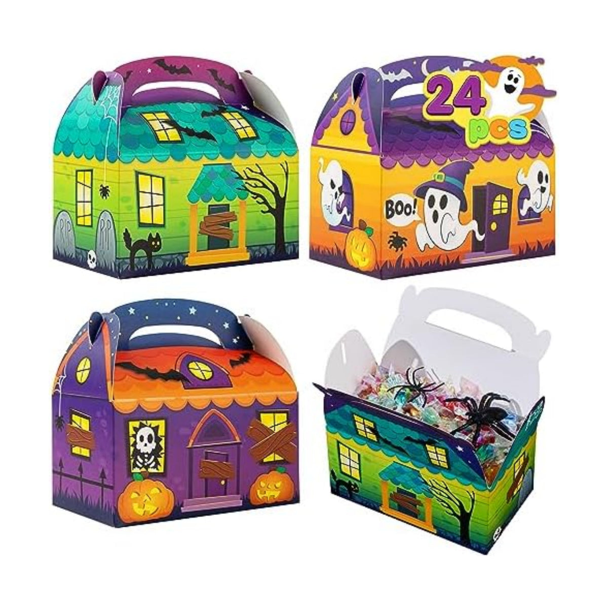 JOYIN 24 PCS Halloween Treat Boxes Cookie Boxes, House Cardboard for Treat Candy Bags Cookies Goodie Bags (5.6"x5.6"x3.2") Trick or Treat for Kids Children Halloween Party Favor Supplies