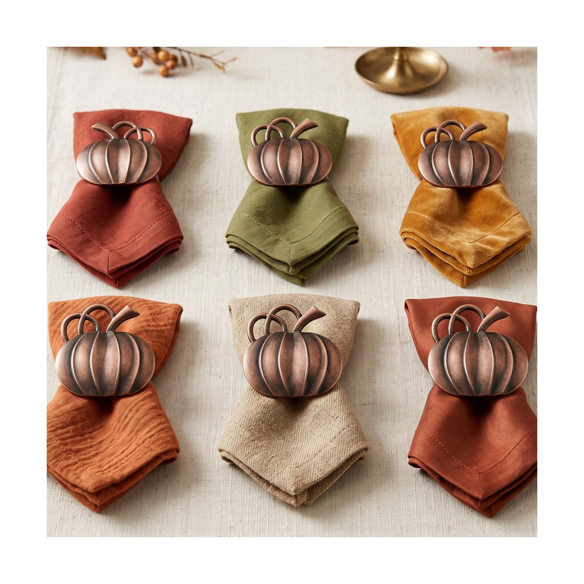 Patelai 6 Pieces Fall Pumpkin Napkin Rings Thanksgiving, Bronze