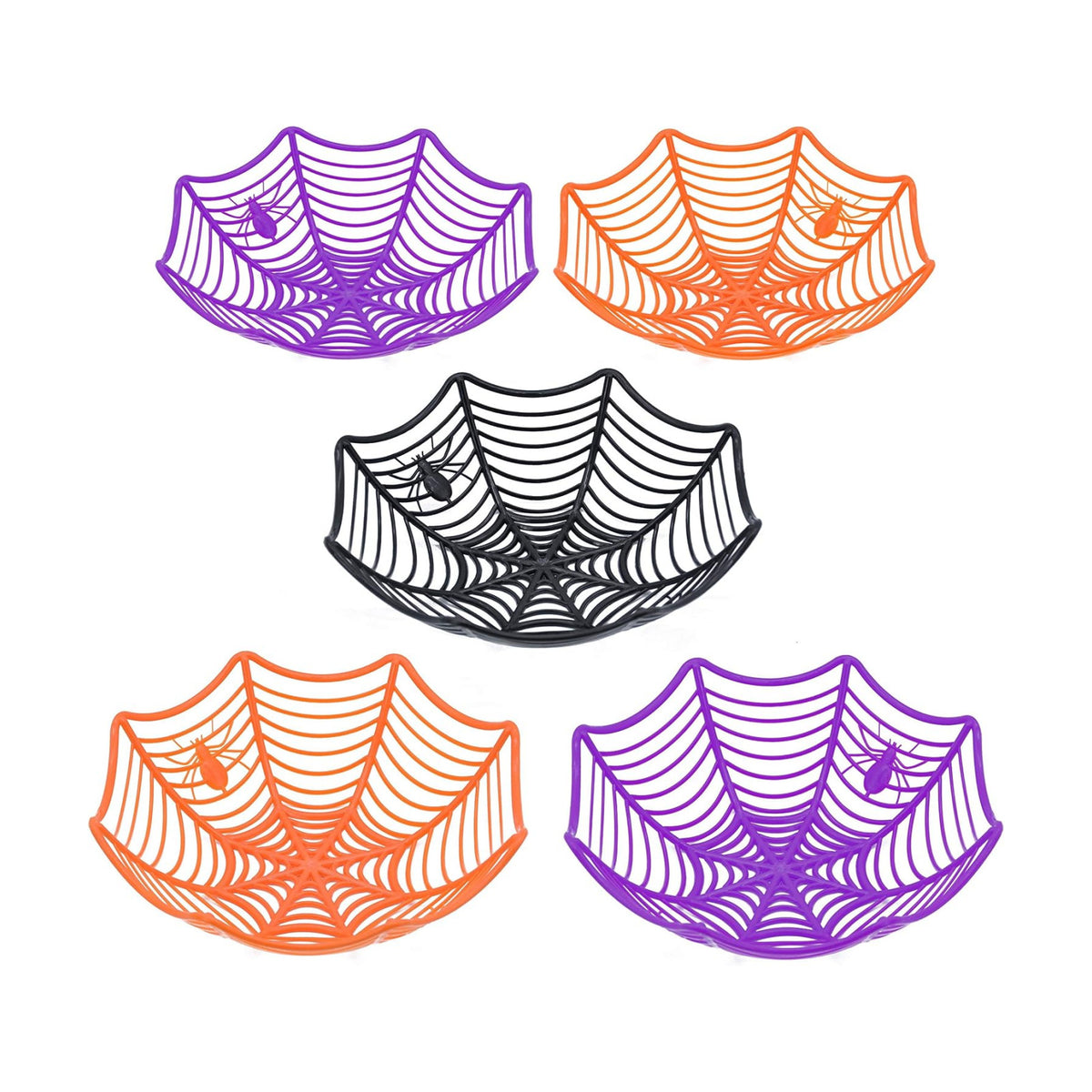 JOYIN 5 Pcs Halloween Candy Bowl Spider Web Trick or Treat Dish Decorations Indoor, Plastic Bowl Party Favors Supplies for Table Desk Haunted House Basket Decor