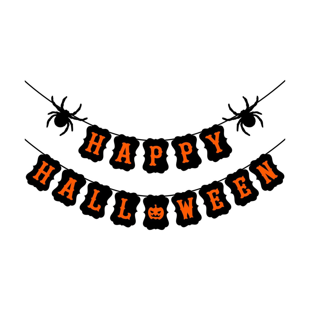 JOZON Happy Halloween Banner with Spider Pumpkin Sign for Party Decorations
