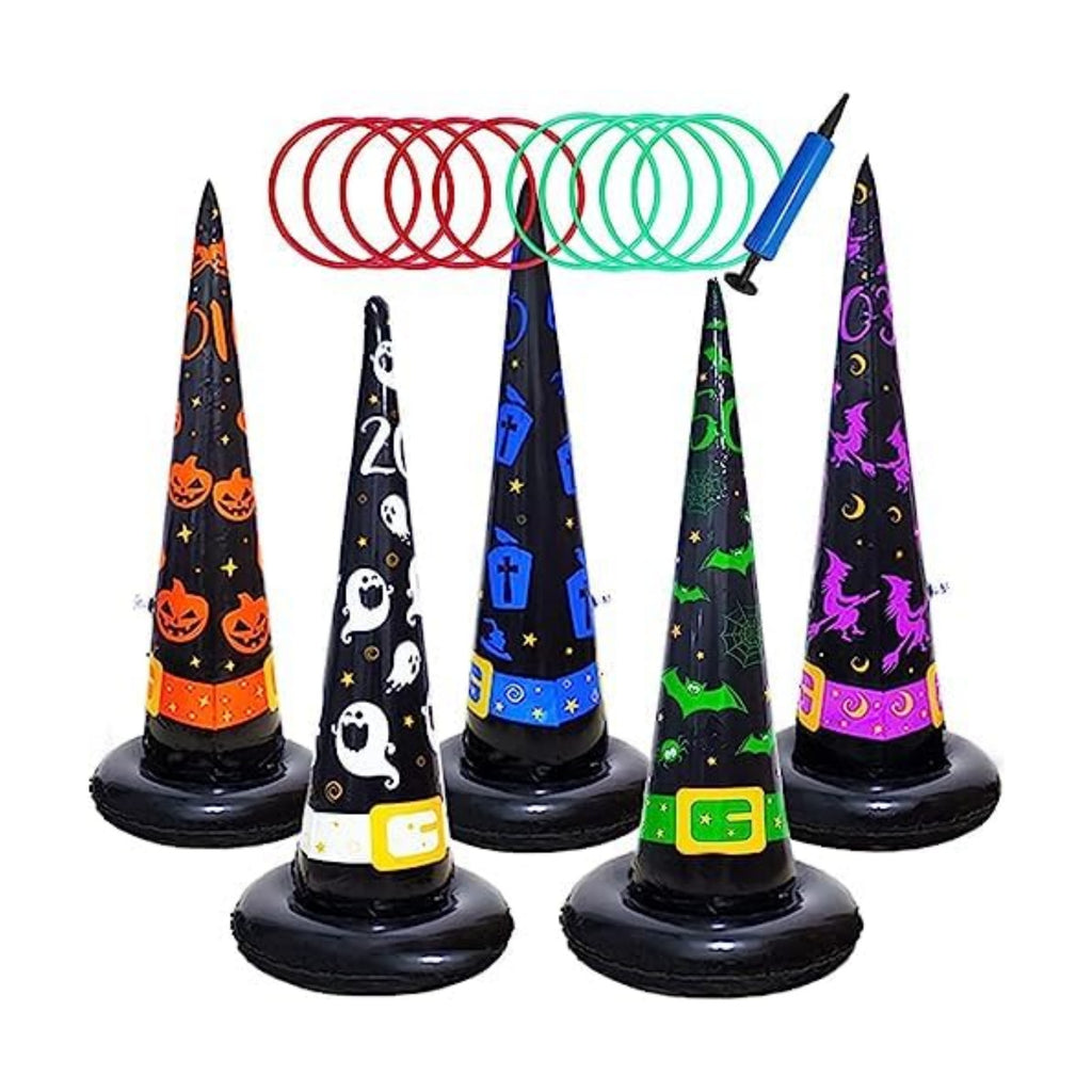 Poptrend 5PK Halloween Toys Halloween Games Inflatable Witch Hat Ring Toss Game, Inflatable Ring Toss Game with Air Pump. Games Toys for Kids Adults, Halloween Decorations (Witch Hat, 5PK)