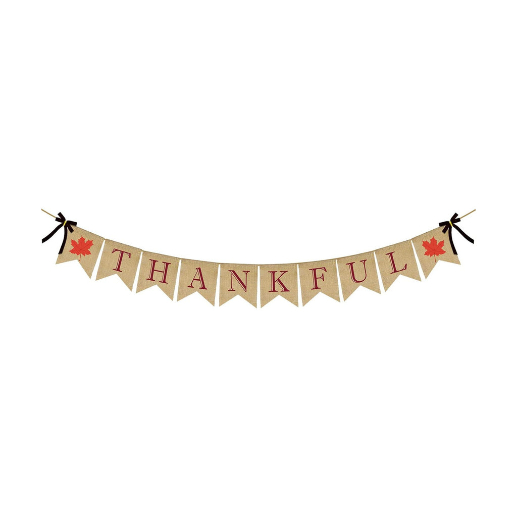 ERKOON Thankful Burlap Banner, Thankful Burlap Wall Banner, Thanksgiving Decor for Harvest Time Thanksgiving Party Decorations