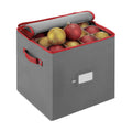 ZOBER Christmas Ornament Storage Box - Stores 64 3" Ornaments, With Dividers - Ornament Organizer Storage Box, Durable Christmas Containers Holder, Dual Zipper - Gray