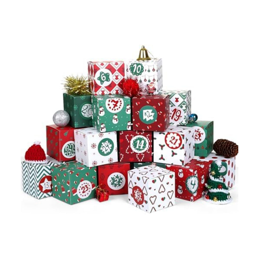 KESOTE DIY Empty Advent Calendar, 24 Cardboard Treasure Boxes with 1-24 Number Stickers Christmas Countdown Calendar for Xmas Holiday Decor