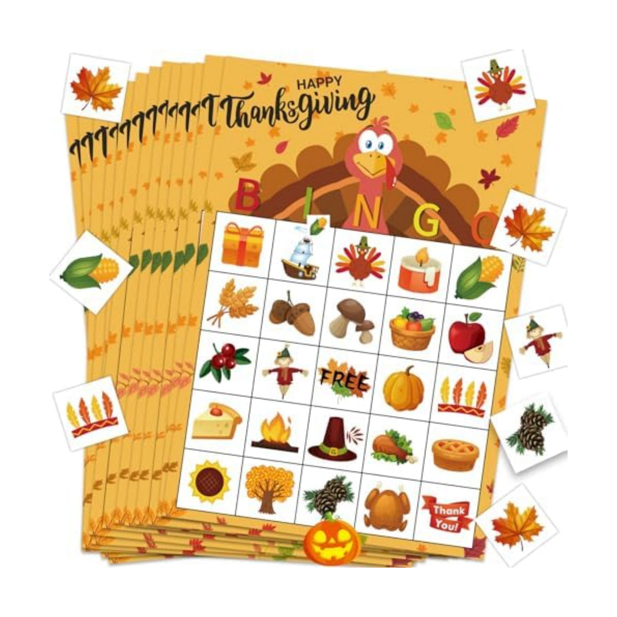 Thanksgiving Games for Kids, Fall Thanksgiving Bingo Cards Game 24 Players