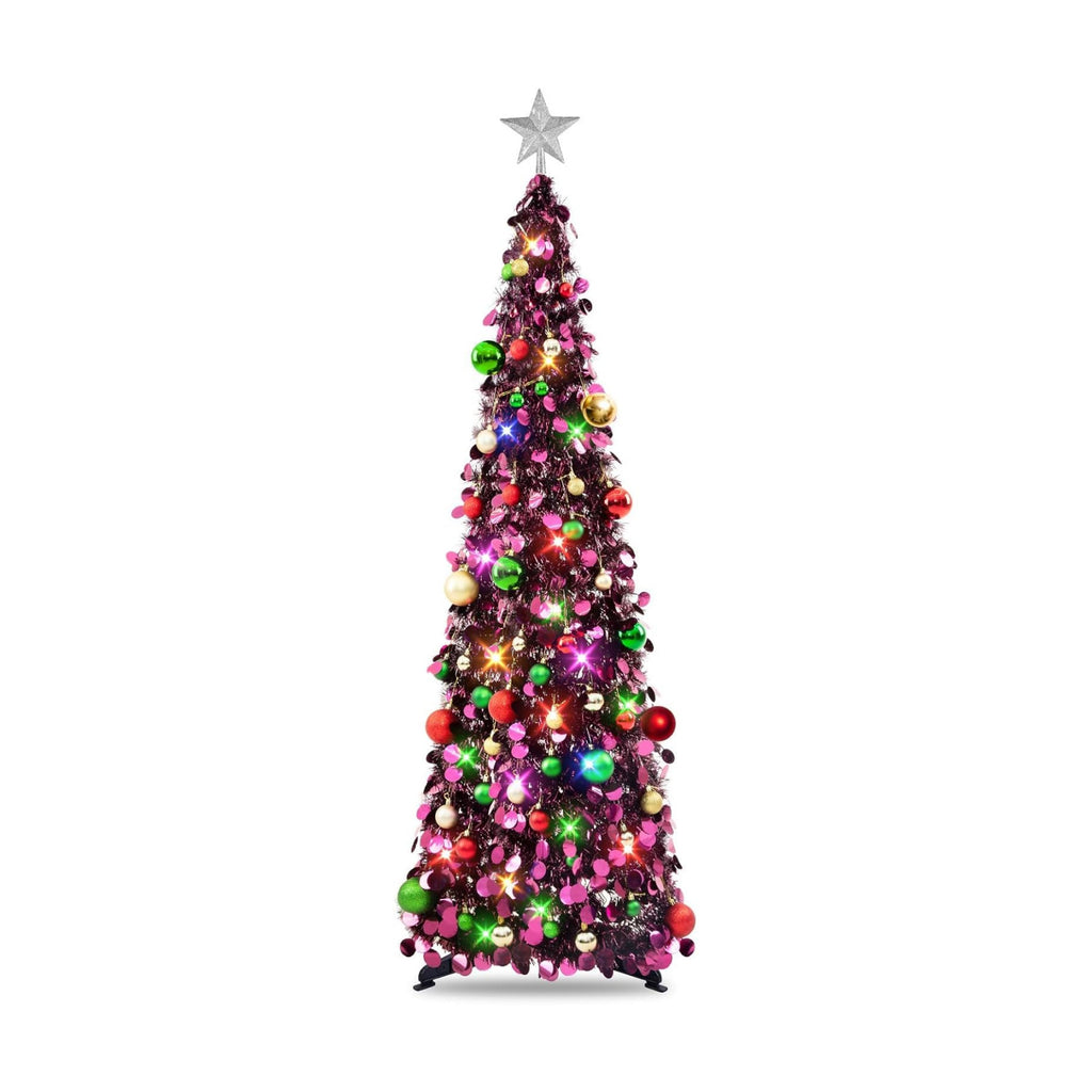 N&T NIETING Pop Up Christmas Tree with Lights & Ornaments, 5FT, Purple