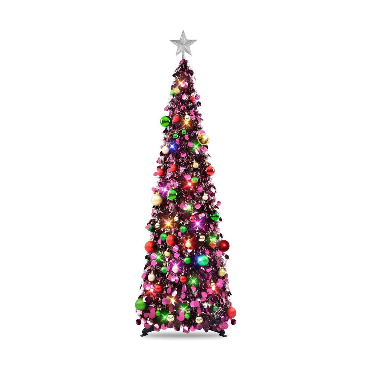 N&T NIETING Pop Up Christmas Tree with Lights & Ornaments, 5FT, Purple