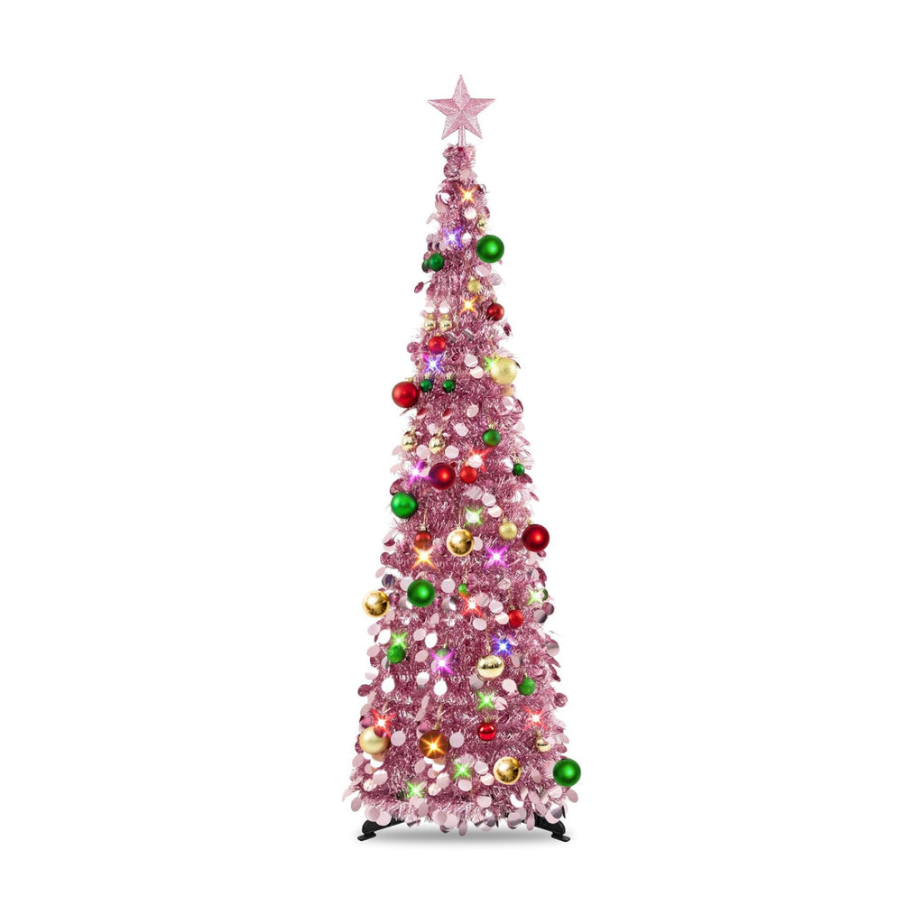 N&T NIETING Pop Up Christmas Tree with Lights & Ornaments, 5FT, Rose Gold