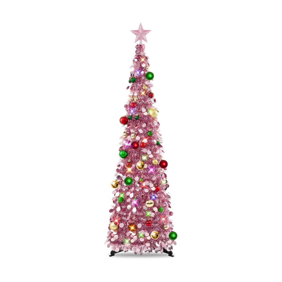 N&T NIETING Pop Up Christmas Tree with Lights & Ornaments, 5FT, Rose Gold