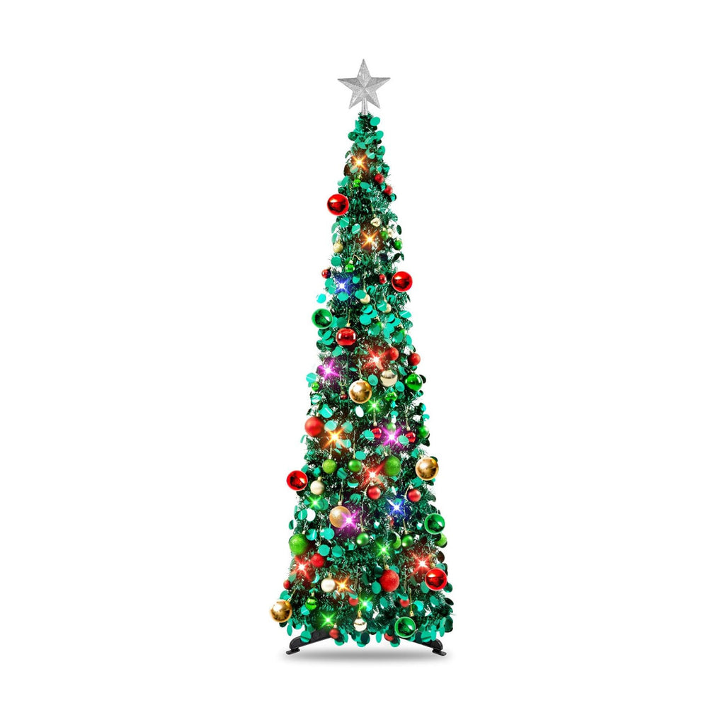 N&T NIETING Pop Up Christmas Tree with Lights & Ornaments,5FT, Peacock Blue