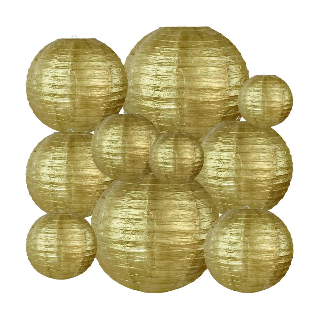 BEISHIDA Gold Paper Lanterns 10Pcs 4/6/8/10/12 Inch Round Chinese Lamp