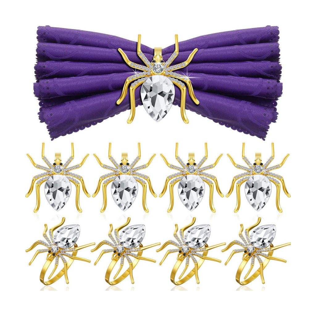 Patelai Spider Napkin Rings Halloween Metal Spooky Rhinestone Napkin Holder Buckle Serviette Halloween Table Decoration Party Supplies
