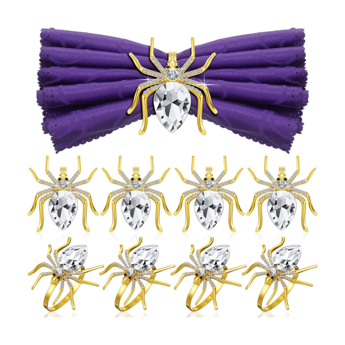 Patelai Spider Napkin Rings Halloween Metal Spooky Rhinestone Napkin Holder Buckle Serviette Halloween Table Decoration Party Supplies