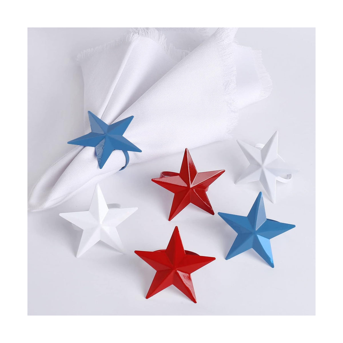 Patriotic Napkin Rings Set of 6, Star Napkin Ring Holders for Independence Day, Flag Day Serviette Buckle Holder, 4th of July Party Decorations (Star)