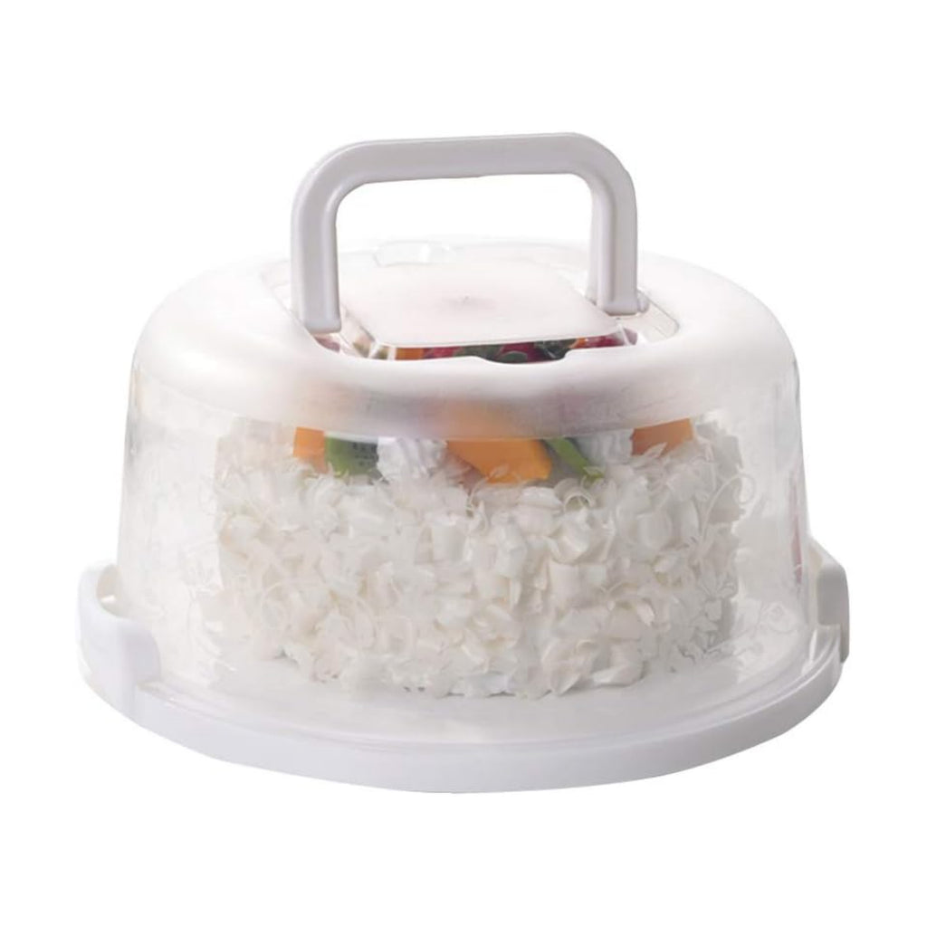 Plastic Small Cake Carrier Holder Round Container with Handles Suitable for 6~8 inch Diameter and 4 inch Height Small Cake (White)