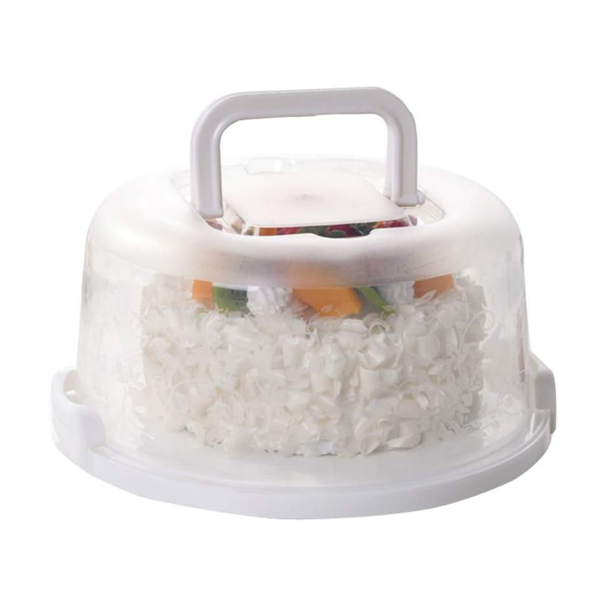 Plastic Small Cake Carrier Holder Round Container with Handles Suitable for 6~8 inch Diameter and 4 inch Height Small Cake (White)