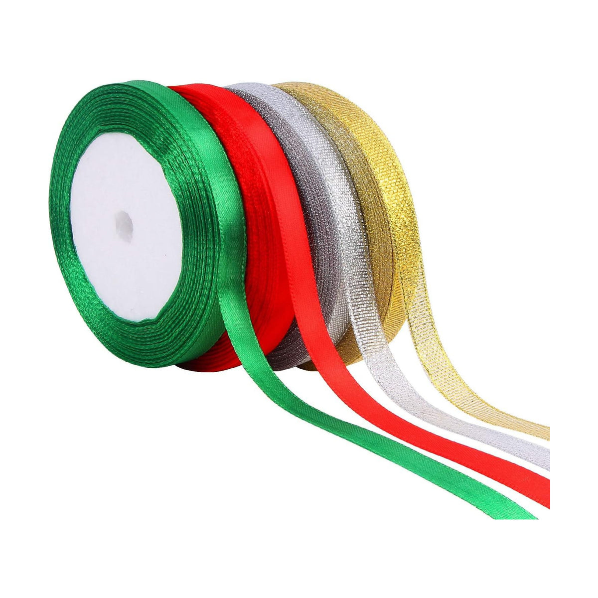 DECYOOL 4 Rolls Christmas Ribbon Metallic Glitter Satin Gift Ribbons