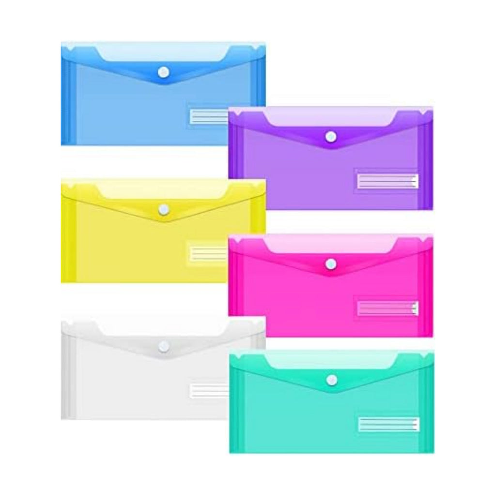 Sooez 24 Pack Plastic Pencil Pouch, Clear Poly Envelopes File Bill Bag with Label Pocket, Plastic Pencil Case Bulk for A6 Size Files Money Envelopes for Cash Storage, Teacher School Office Supplies