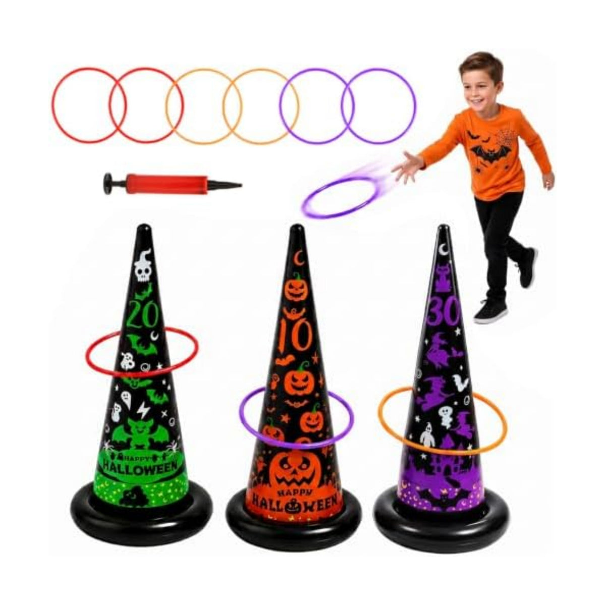 Halloween Party Games, Inflatable Witch Hat Ring Toss Games for Kids Adults Family Indoor Outdoor Toys & Decorations