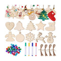 DECYOOL 50Pcs Christmas Wooden Ornaments Set, 10 Styles Plain DIY Crafts