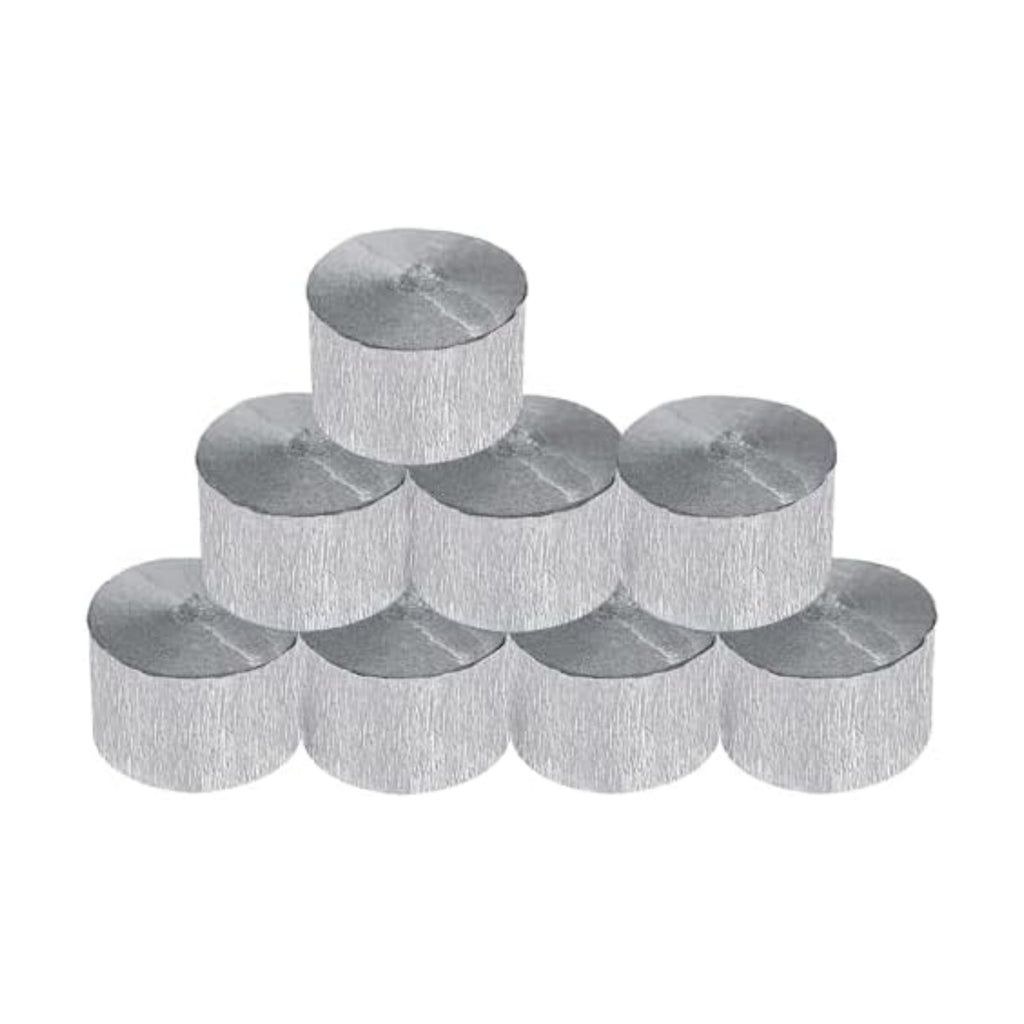 8 Rolls Silver Crepe Paper Streamers, Wedding Birthday Baby Shower Christmas New Year Party Decoration, Graduation, 4th of July, Rainbow DIY Supplies, Living Room Bedroom Decor