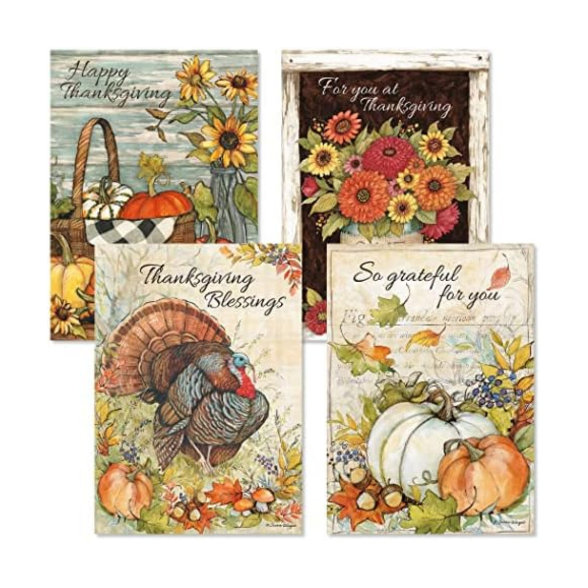 Current Autumn Colors Thanksgiving Greeting Cards Set - Themed Holiday Card Variety Value Pack, Set of 8 Large 5 x 7-Inch Cards, 4 Unique Designs, Envelopes Included, Art by Susan Winget