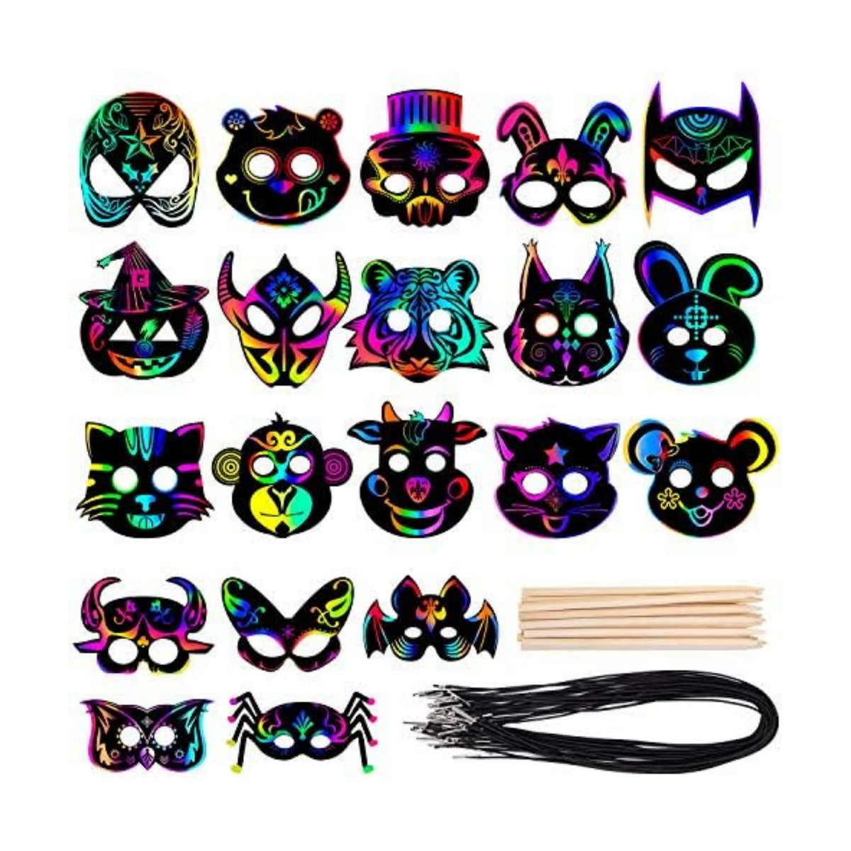 Animal Scratch Masks for Kids, 52Pcs Rainbow Magic Scratch Paper Masks