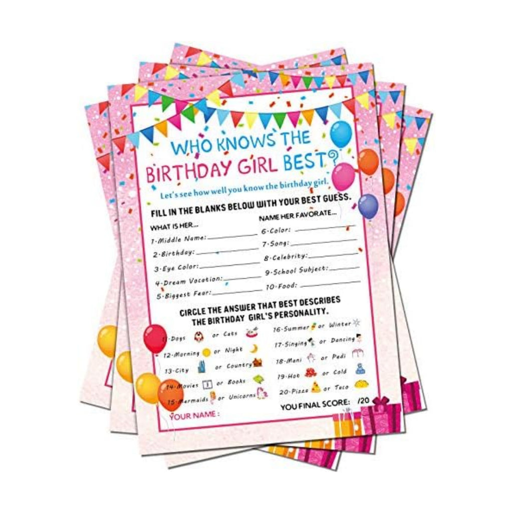 Skylety 50 Pcs Who Knows The Girl Best Birthday Game Card Set, Pink