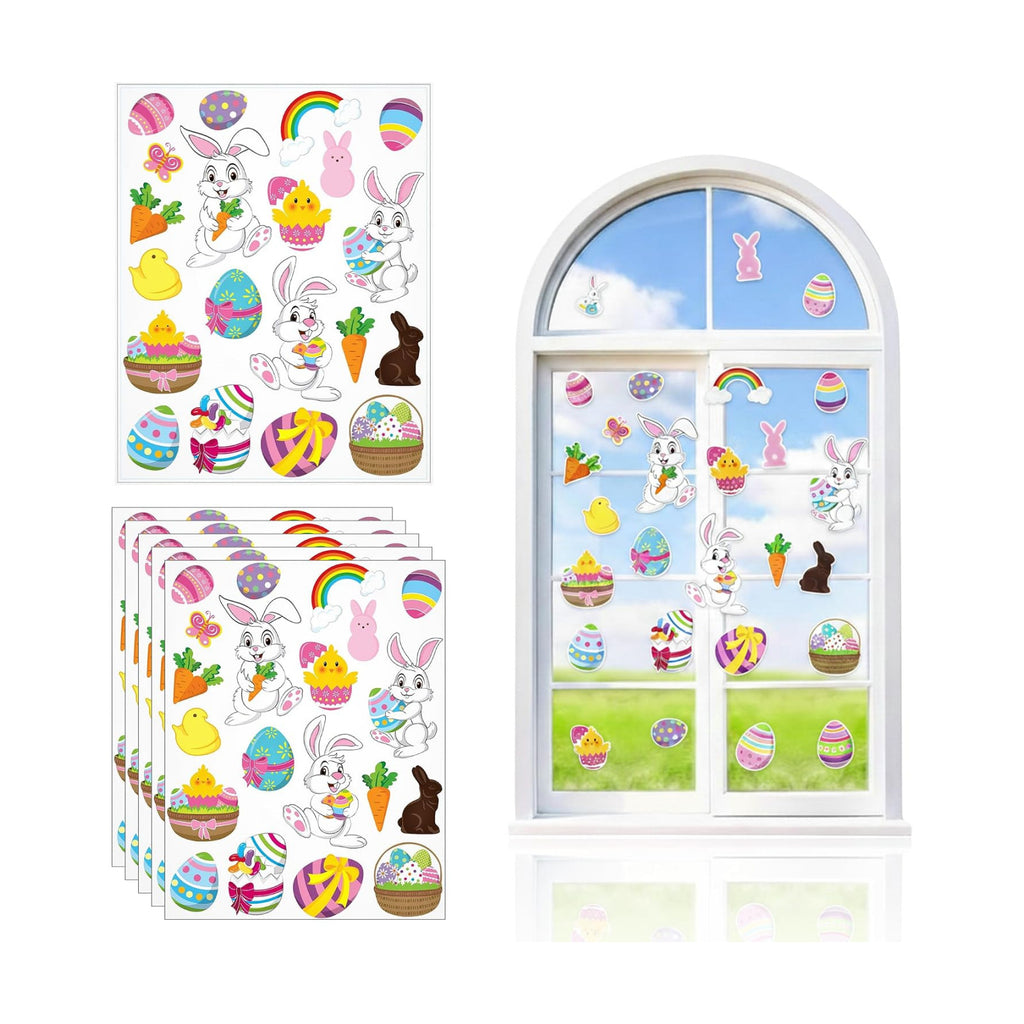 Iconikal 100-Count Window Clings for Easter, Static Bunny Egg Decals for Glass Reusable, 5 Sheets of 20