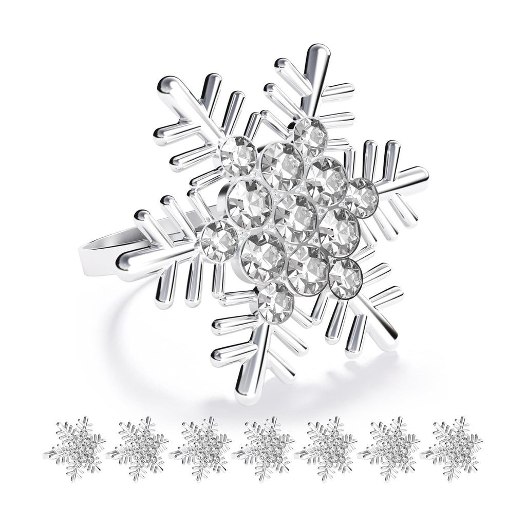 ZeeDix Christmas Silver Snowflake Napkin Rings Set of 8, Napkins Ring for Dinning Table - Rustic Dinner Tables Decoration for Wedding Receptions Christmas Thanksgiving Holiday Party Dinner Parties