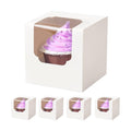 100 Pcs Individual Cupcake Box White with Insert, 3.5" Treat Boxes with Window Bulk for Hot Cocoa Bombs and Cookies, Pre-Assembled for Easter Wedding Birthday Baby Shower Party