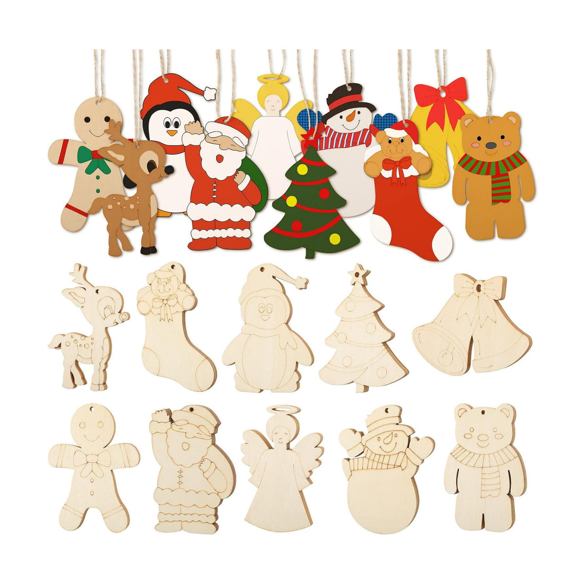 WILLBOND 60 Pcs DIY Unfinished Wooden Christmas Ornaments