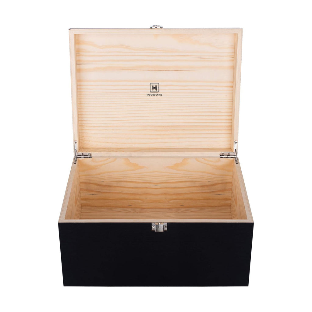 Large Wooden Storage Memory Gift Decorative Box with Hinged Lid (Black)