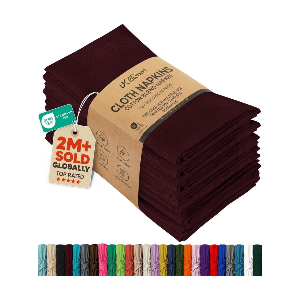 Utopia Kitchen Cotton Blend Burgundy Cloth Napkins [12 Pack, 18x18 Inch]