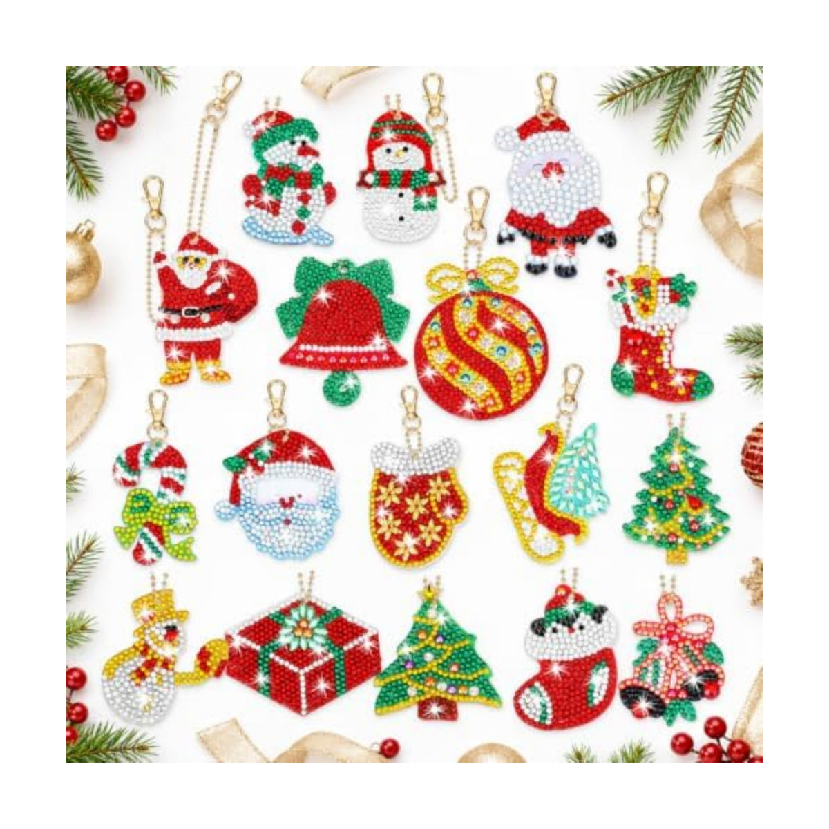 Yaomiao 17 Pcs Double Sided Diamond Art Christmas Ornaments Keychains 5d