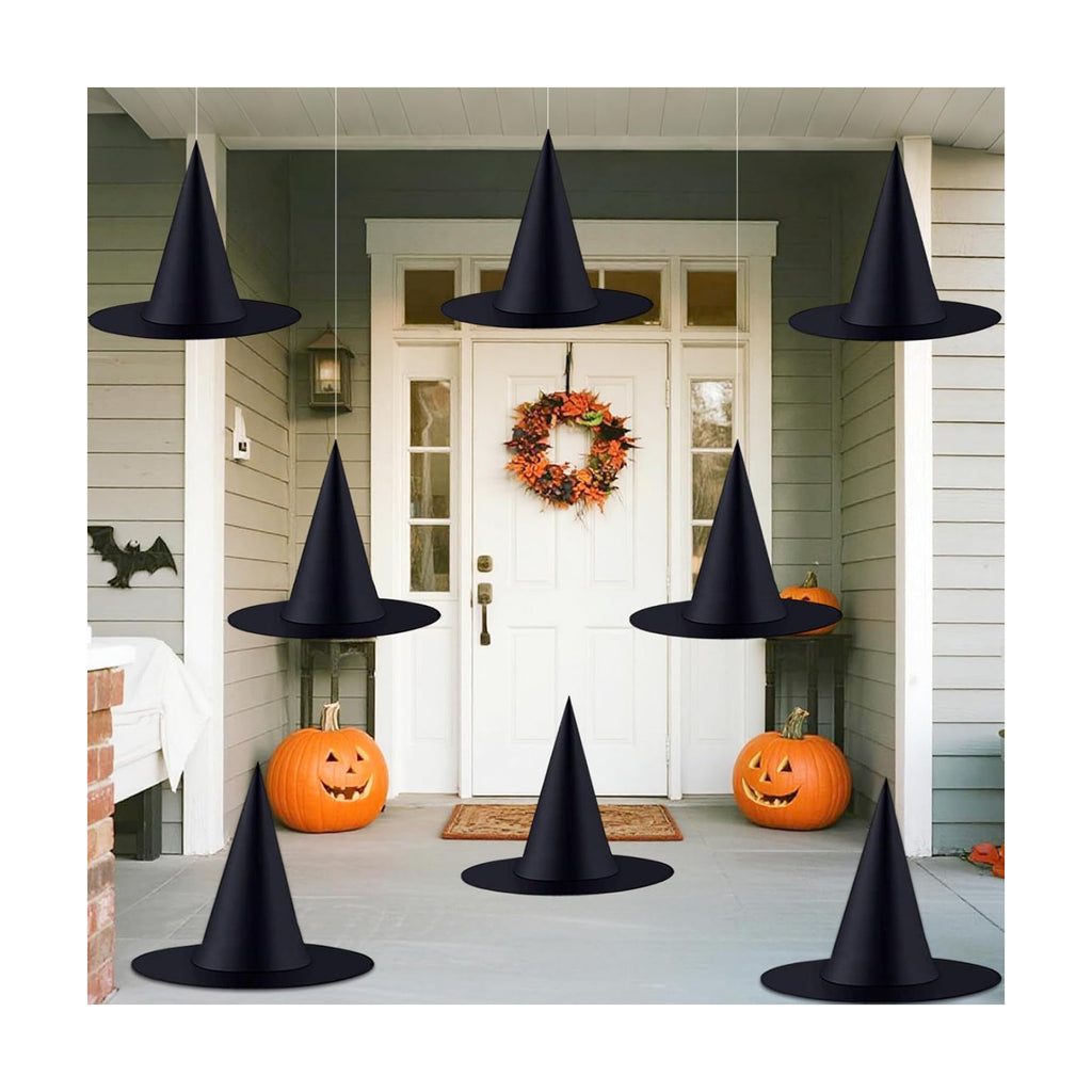 ZeeDix 8 PCS Halloween Hanging Witch Hats for Indoor Floating Decorations