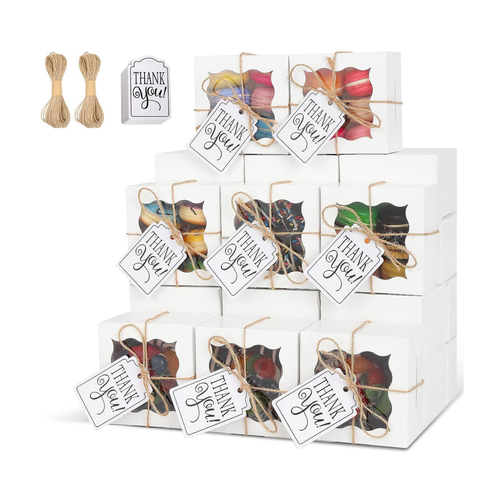 KPOSIYA 20 Pcs White Bakery Boxes with Window Individual Cupcake Boxes 4x4x2.5 Inches Cookie Boxes Kraft Paper Brown Gift Box for Pastries, Cookies, Pie, Donuts, Macaroon(White,20)