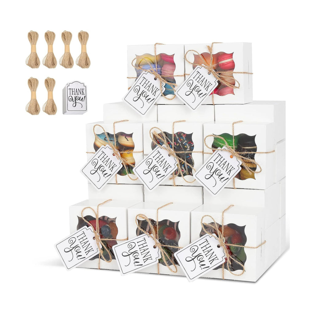 KPOSIYA 60pcs Small Cookie Boxes with Window, 4x4x2.5 White Bakery Box