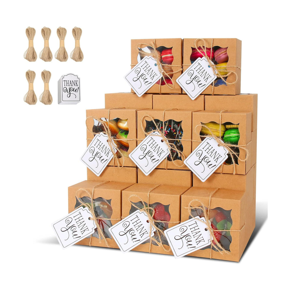 KPOSIYA 60 Pcs Brown Bakery Boxes with Window Individual Cupcake Boxes 4x4x2.5 Inches Cookie Boxes Kraft Paper Brown Gift Box for Pastries, Cookies, Pie, Donuts, Macaroon